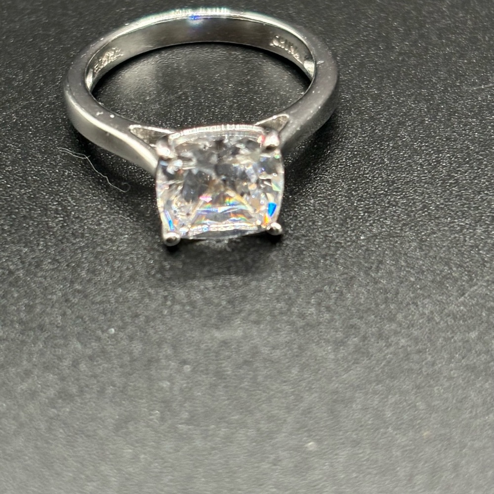 Sterling Silver square faux Diamond Ring size 6.25 beautiful